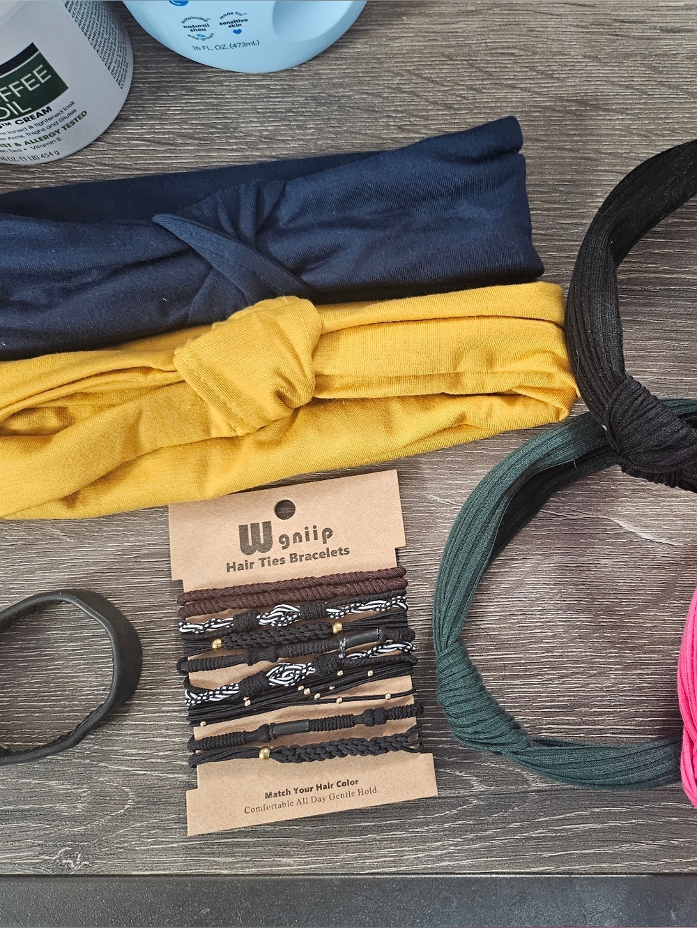 Assorted Knit Headbands and Hair Accessories - Mustard, Navy, Pink, Black, Green